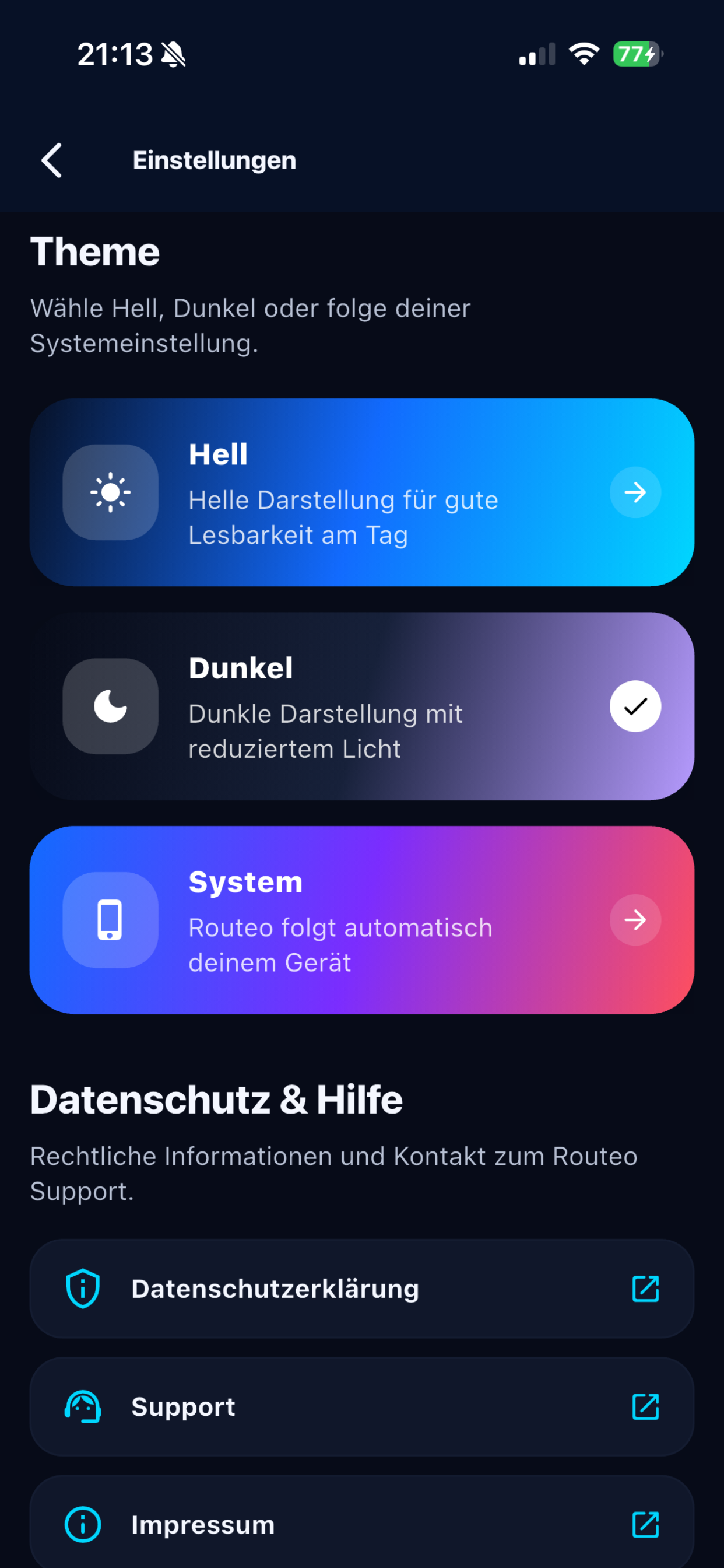 Routeo light mode screenshot