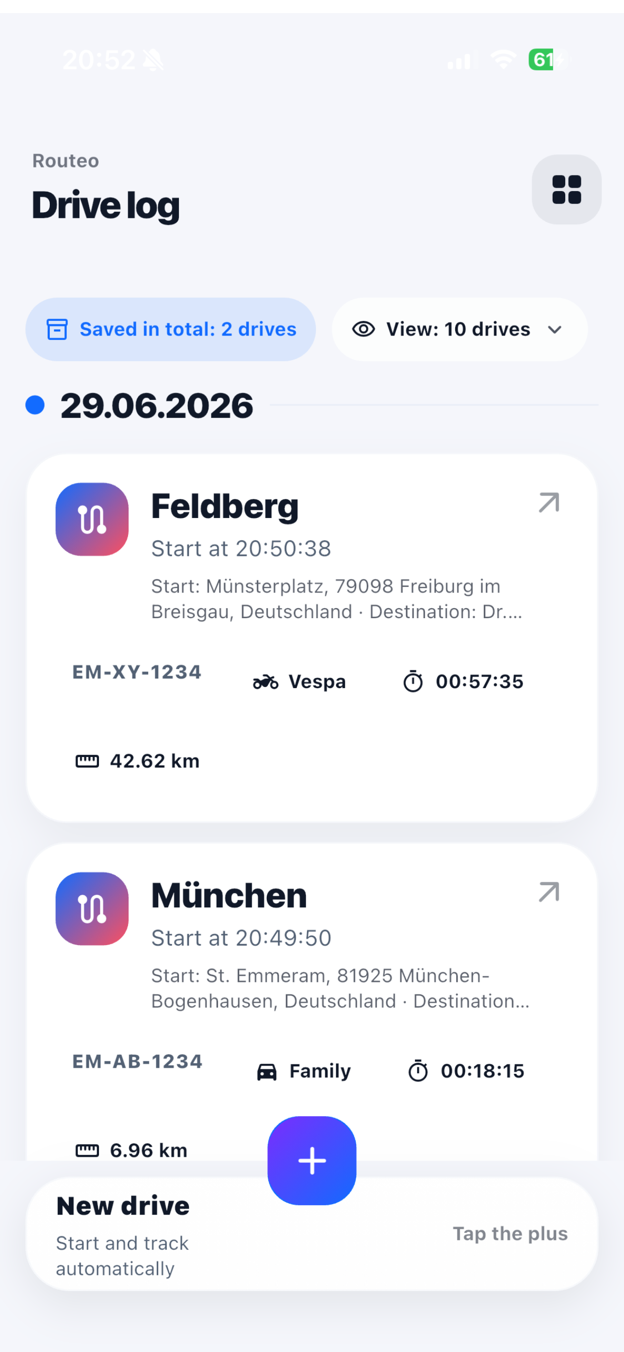 Routeo trip log screenshot