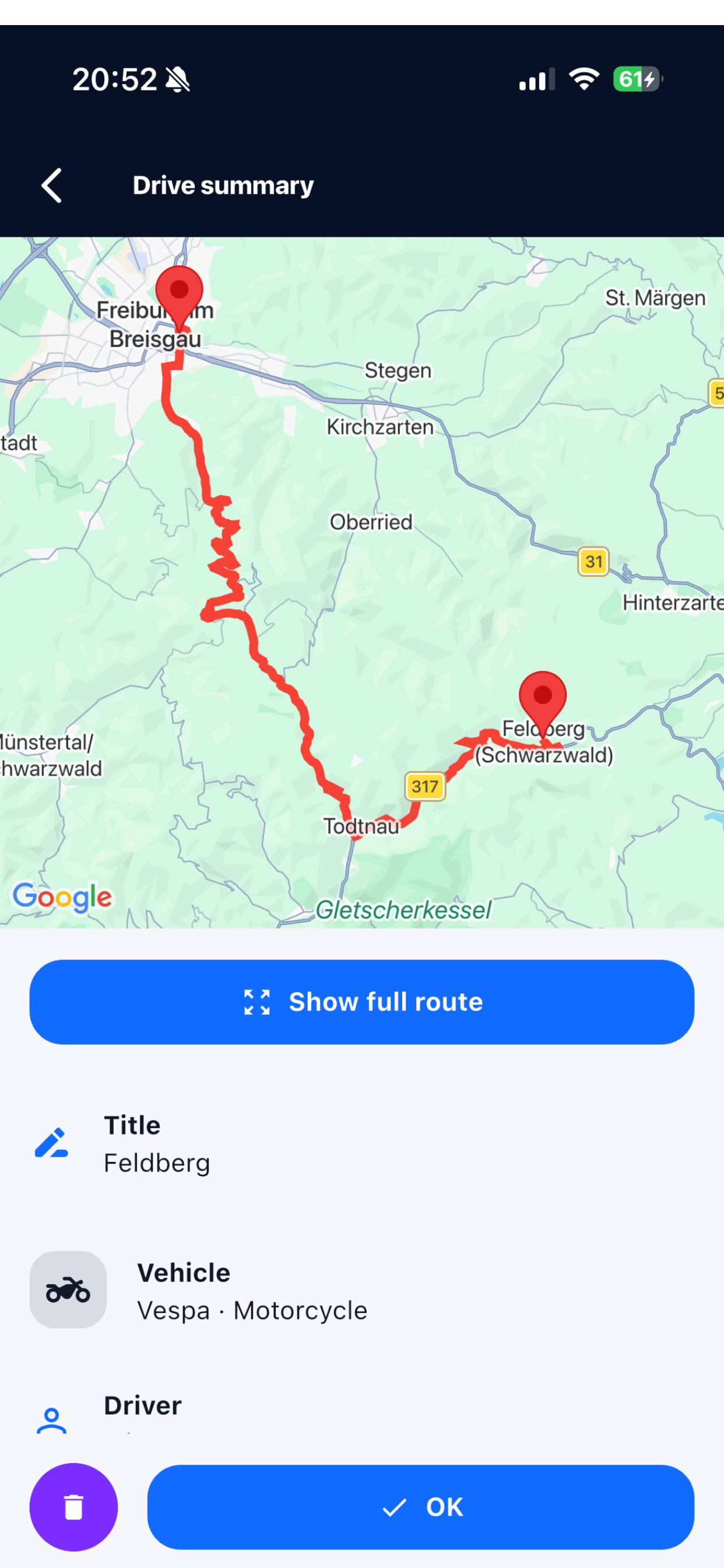 Routeo map summary screenshot