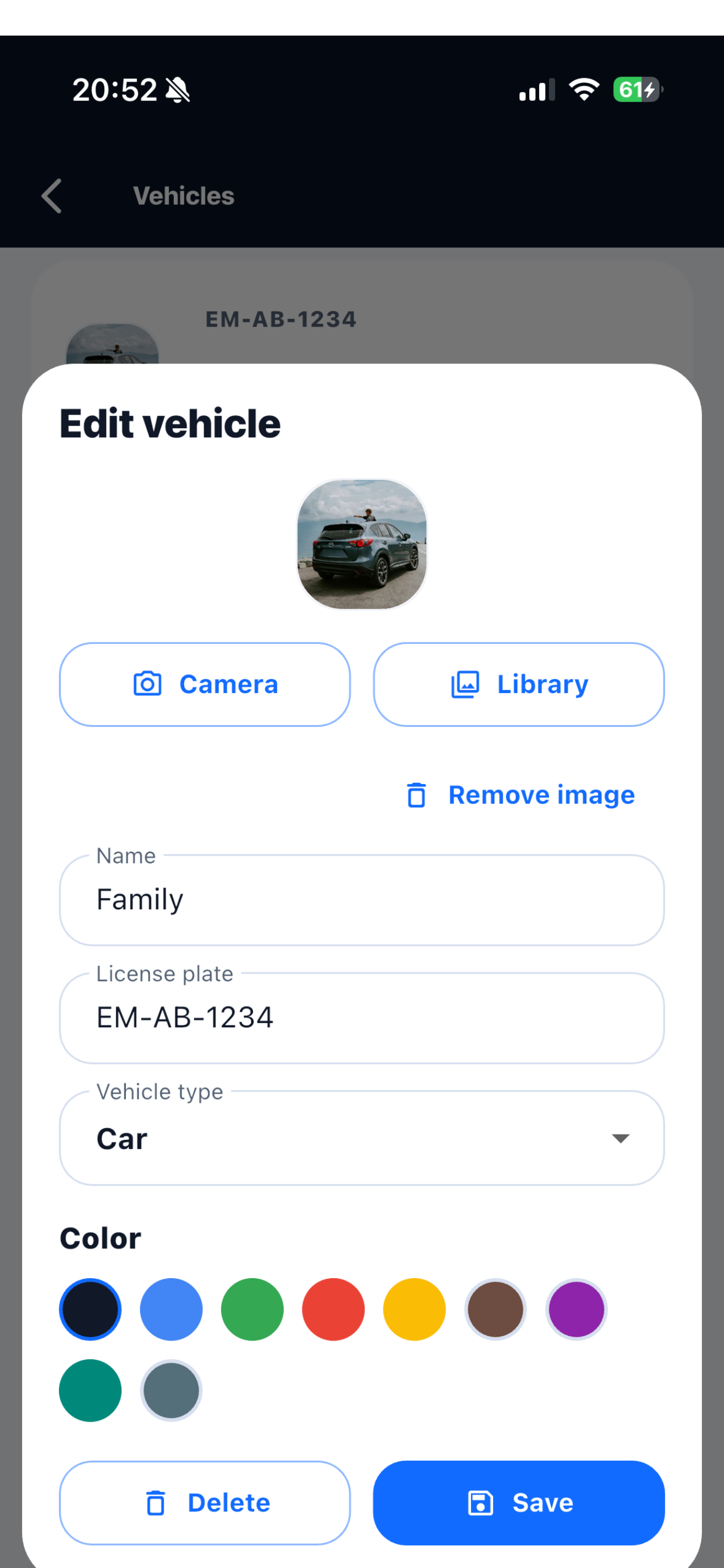 Routeo vehicle form