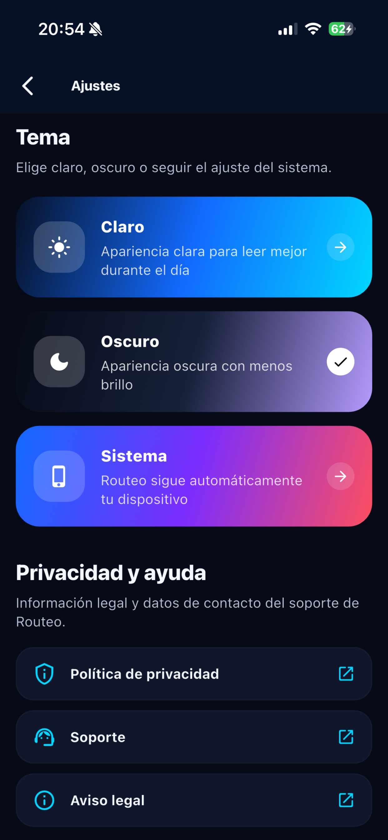 Routeo light mode screenshot