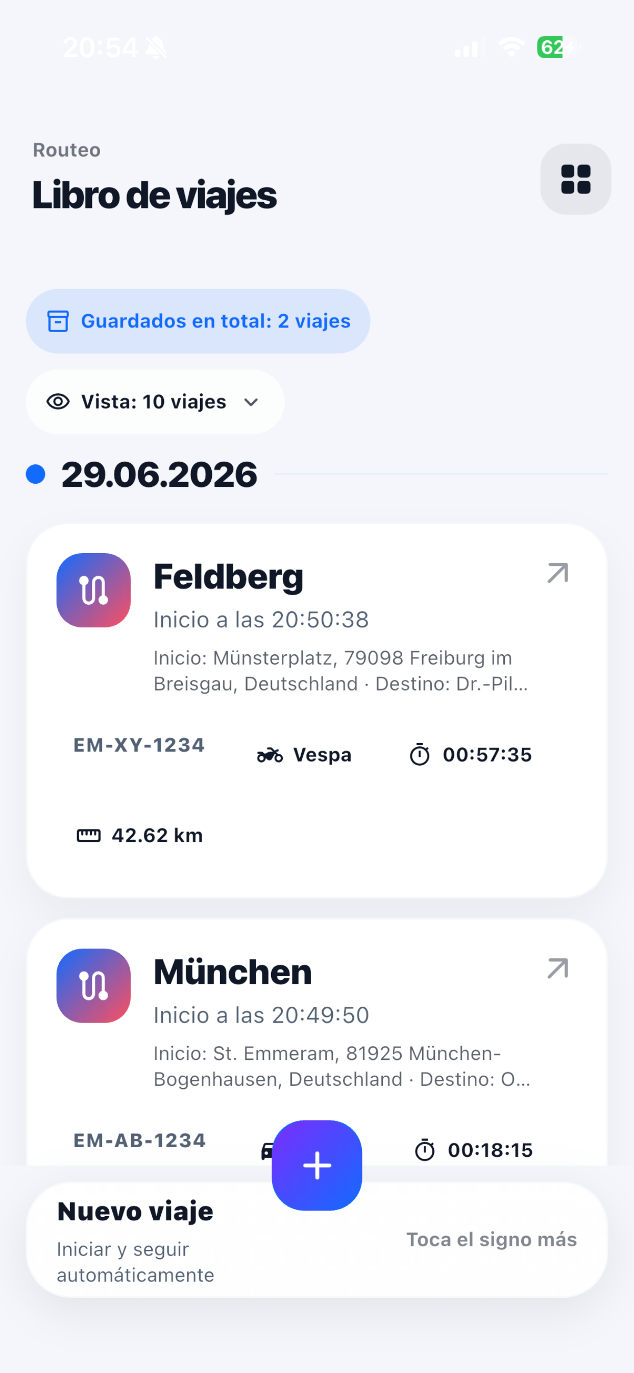 Routeo trip log screenshot
