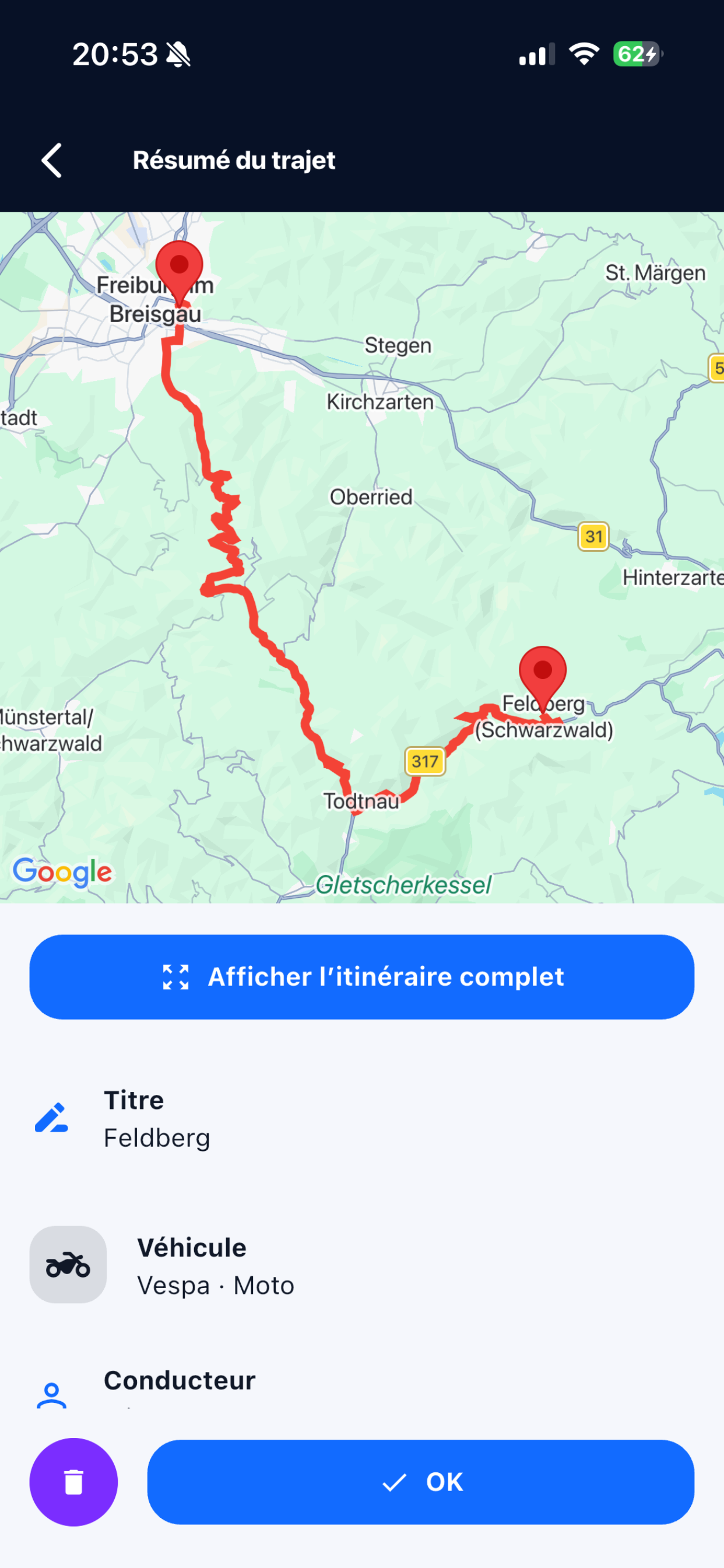 Routeo map summary screenshot